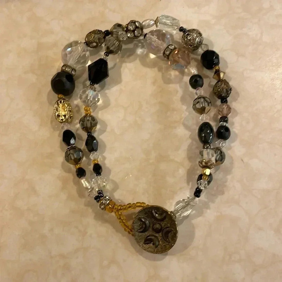Bracelet, ￼brown, white and black beads, with a moon charm, new - Picture 1 of 3